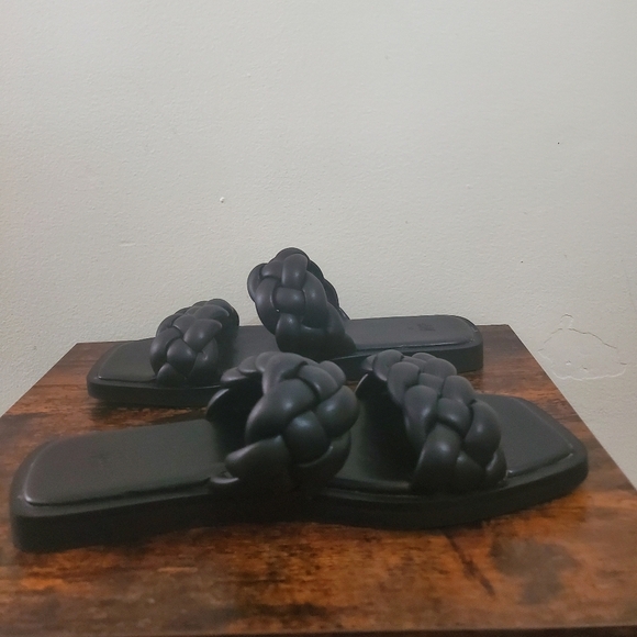 Womens H&M Black Braided Square Toe Sandals Size 7 - Picture 3 of 11